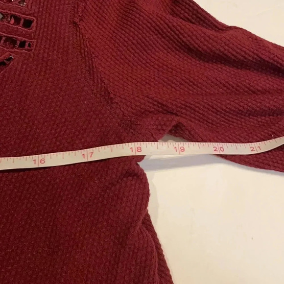 Free People waffle weave Long sleeved top Maroon Size M Casual Comfy - Picture 5 of 10